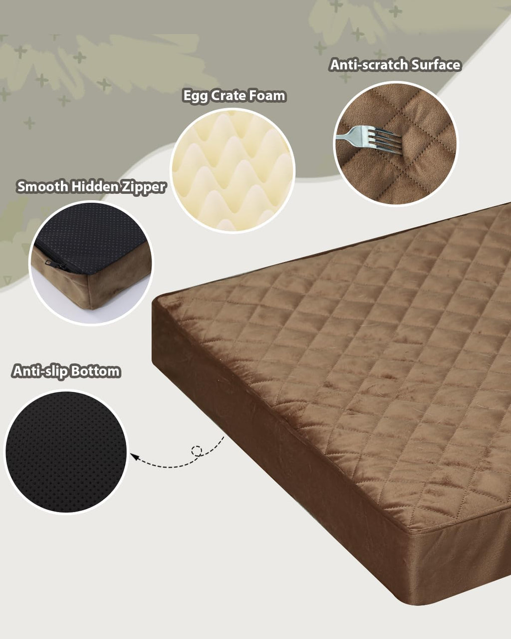NUPIDA Orthopedic XXL Dog Beds for Crate with Washable Cover, 47x29, Brown