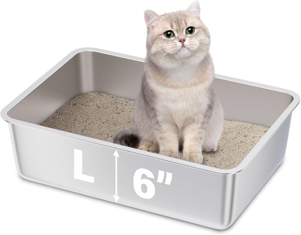 Stainless Steel Litter Box, Large Metal Litter Box for Kitty/Cat | 19.7"x13.7"x6" Easy to Clean, Non Stick Litterbox No Smell for Adult Cats