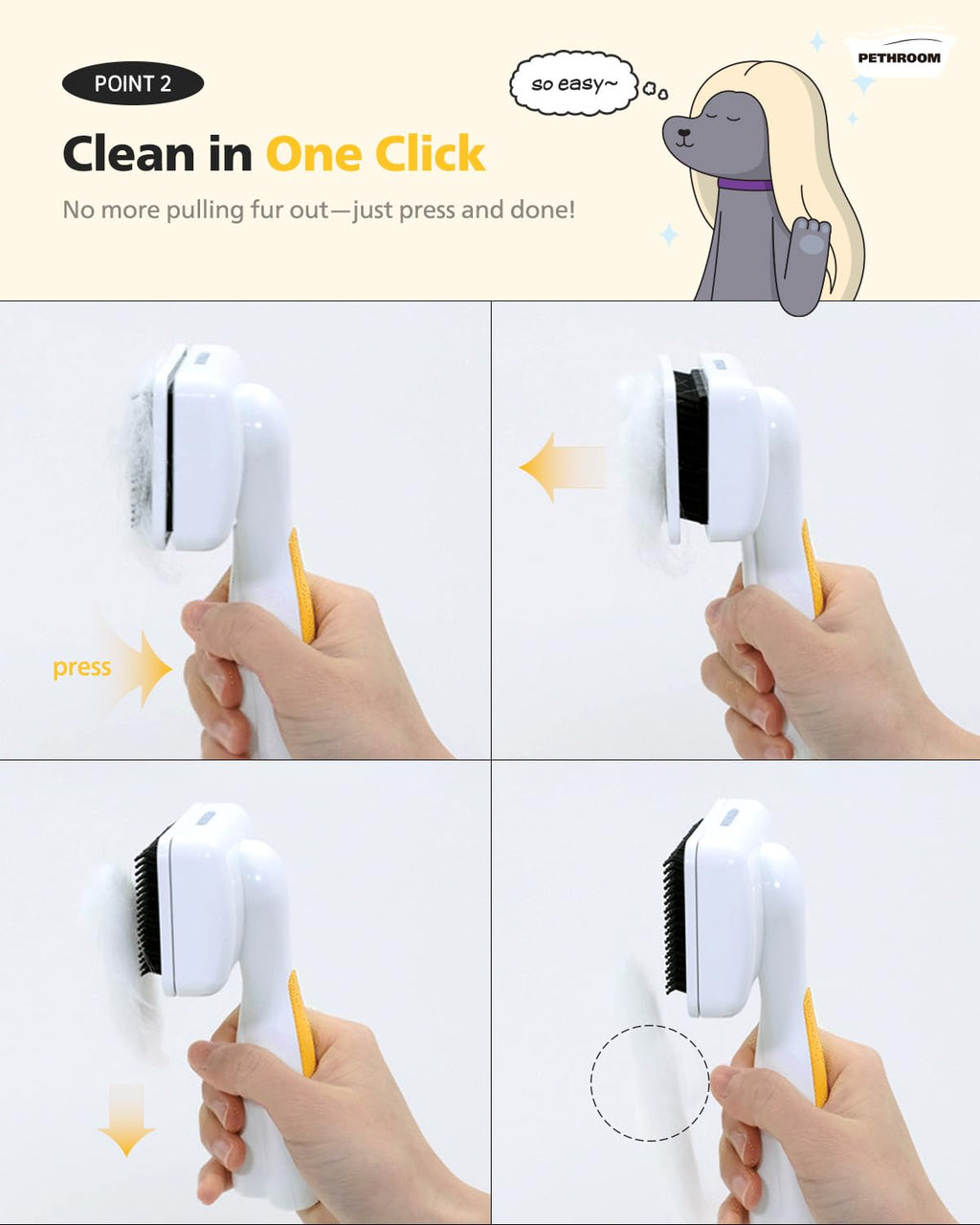 PETHROOM Self-Cleaning Slicker Brush for Dogs & Cats (Pack of 2)