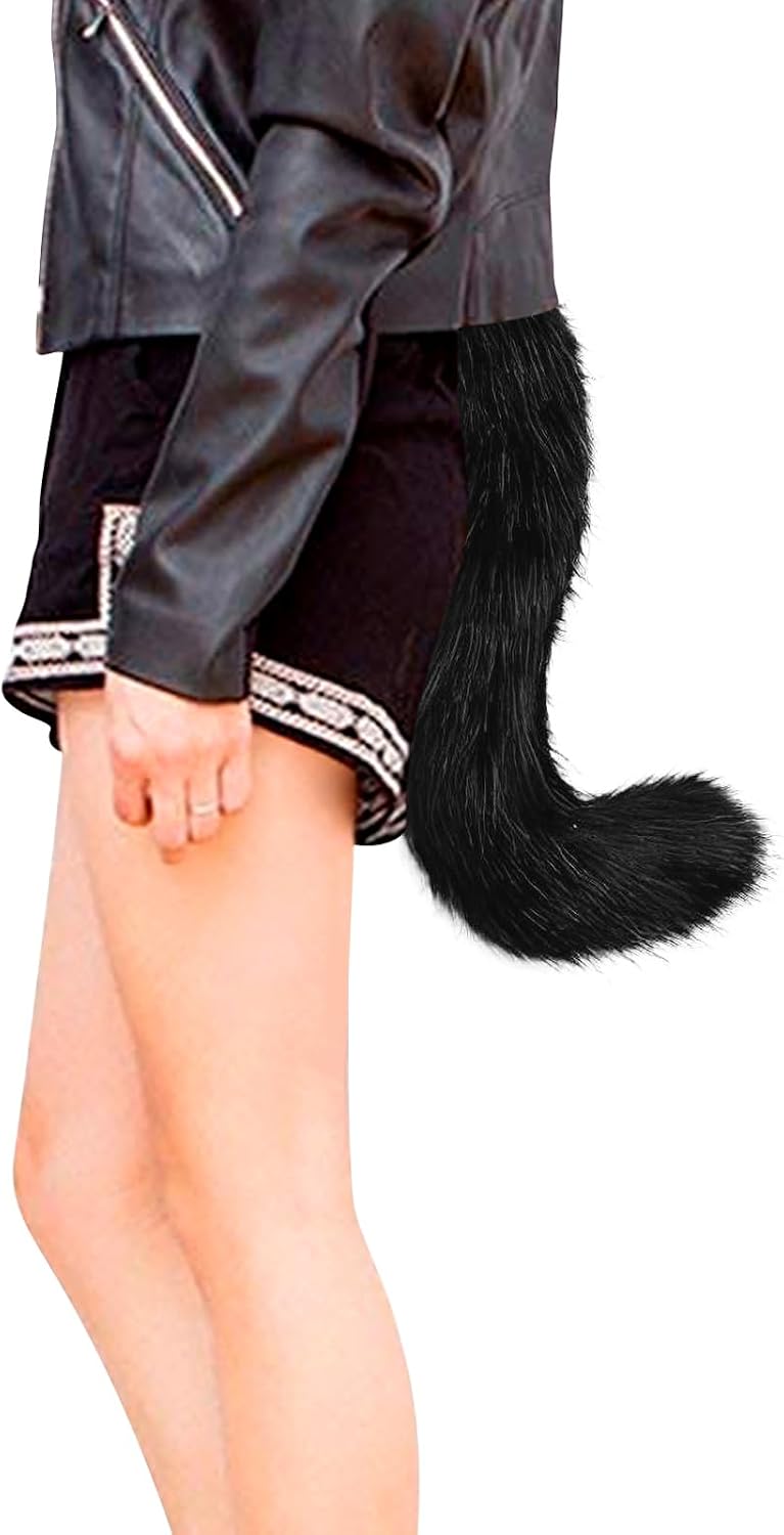 COSYEARS Animal Cat Wolf Fox Dog Faux Fur Tail for Halloween Party Cosplay Costume Accessories Black