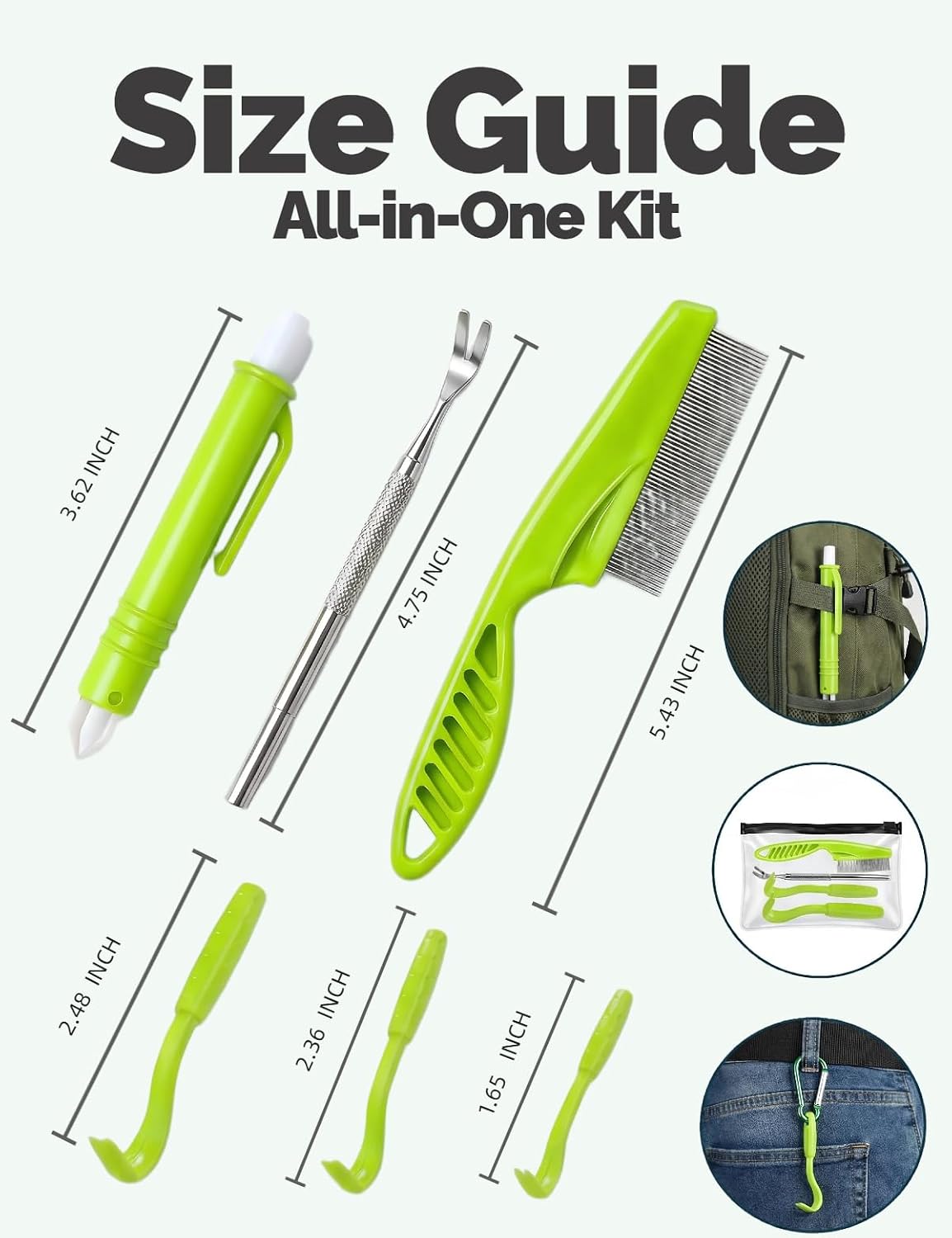 Tick Removal Tool 6 in 1, Pet Tick Remover Kit Twister for Dog, Cat (Green)