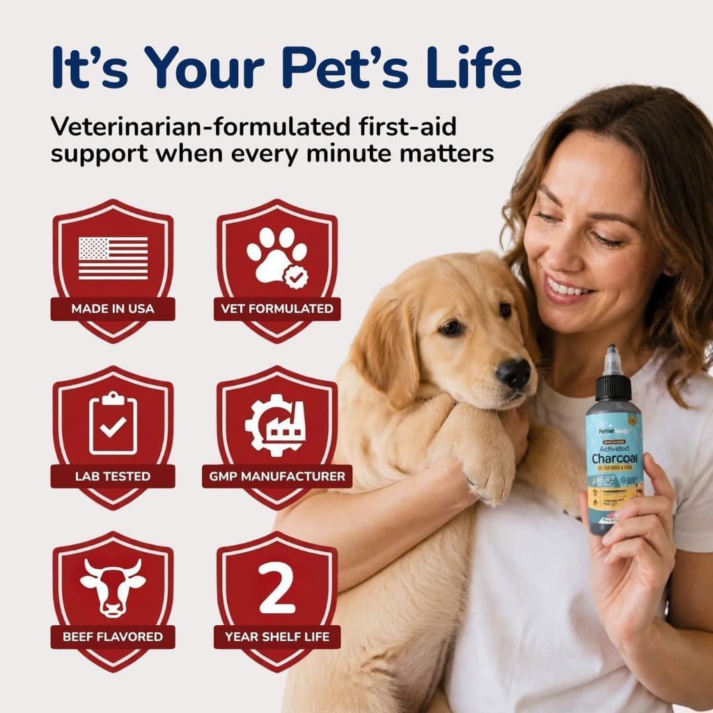 Activated Charcoal for Dogs, Cats & Puppies – Emergency Pet First Aid Gel for Accidental Ingestion, Beef-Flavored Digestive Paste, Veterinarian-Developed, Made in USA, 60 mL (Pack of 5)