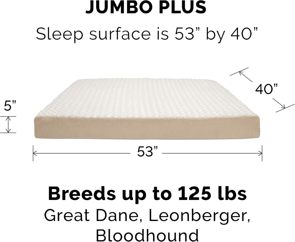 Furhaven Orthopedic Dog Bed for Large Dogs w/ Removable Washable Cover, For Dogs Up to 125 lbs - Ultra Plush Faux Fur & Suede Mattress - Cream, Jumbo Plus/XXL