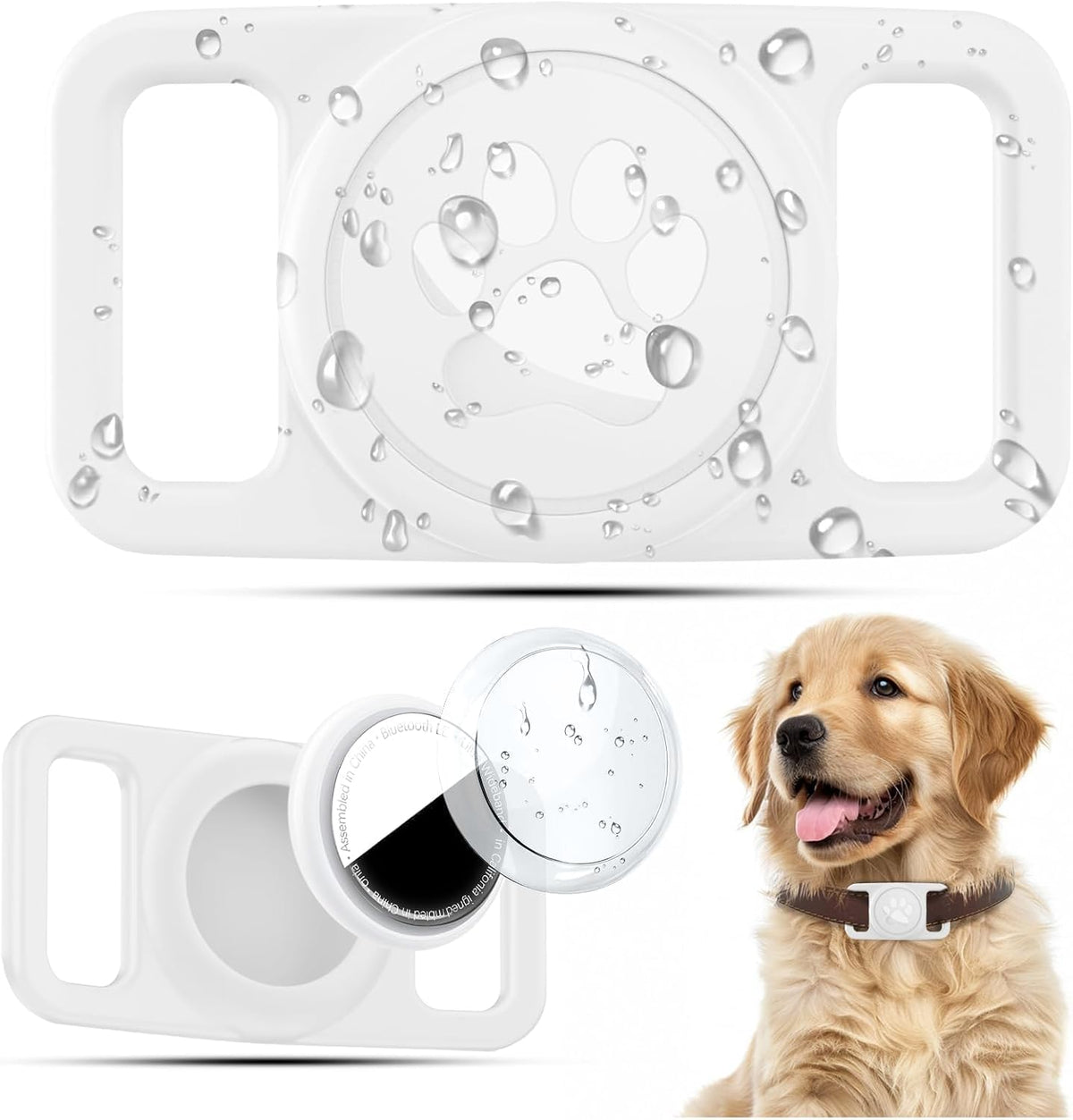 Linsaner Waterproof Dog Collar Holder for AirTag 1st & 2nd Gen, White
