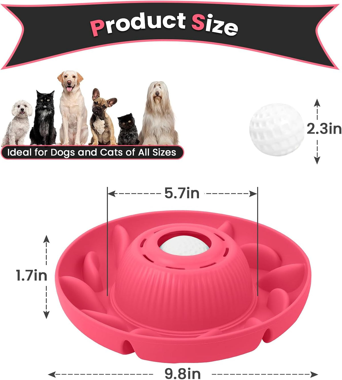 PUPPYGANG 2-in-1 Slow Feeder Dog Bowl & Dog Lick Bowl for Medium Large Dogs, Silicone Puzzle Feeder with Removable Lick Ball, Suction Base Bowl for Kibble, Wet Food, Yogurt & Peanut Butter (Red)