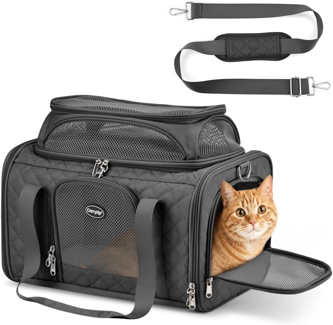 Airline Approved Cat Carrier with Expandable Top, 17x11x9.5 in, Black