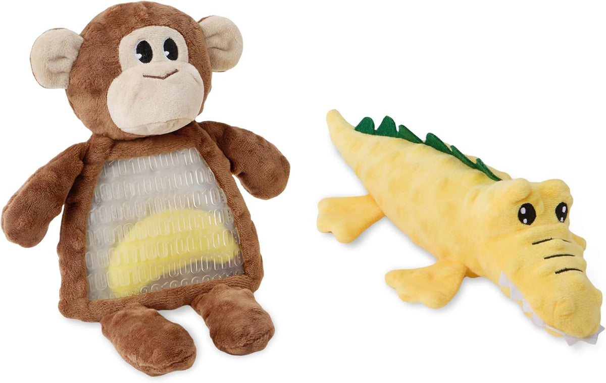 Amazon Basics Monkey and Alligator Interactive Dog Squeak Plush Toys for Puppies, Small and Medium Dogs, 2-Pack