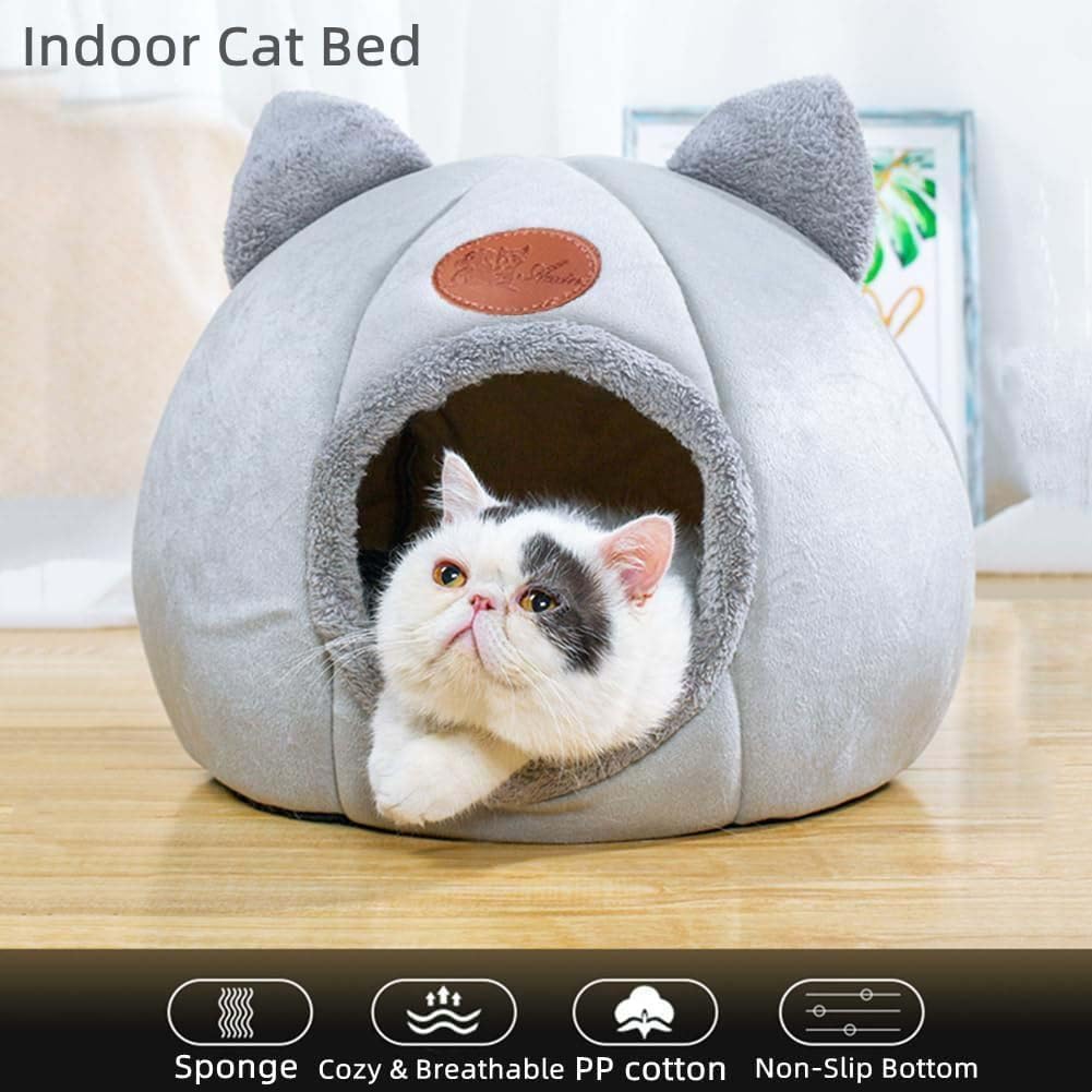 Cat Beds for Indoor Cats, Cozy Cat Cave Bed Dog House (Pink, M-13in)