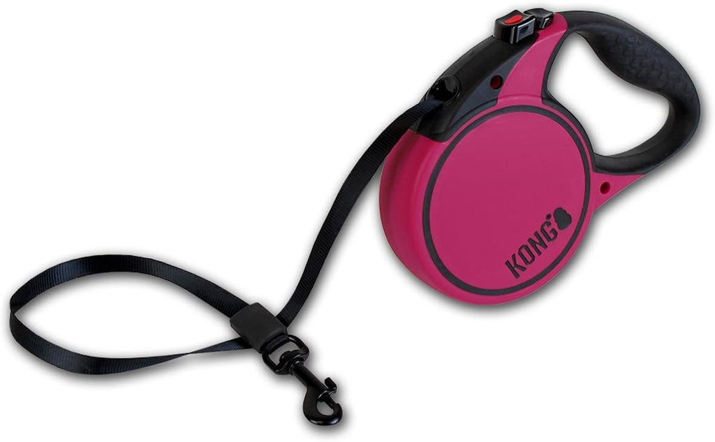 Alcott Kong Terrain Retractable Dog Leash, Small, Fuschia, 16' Long.