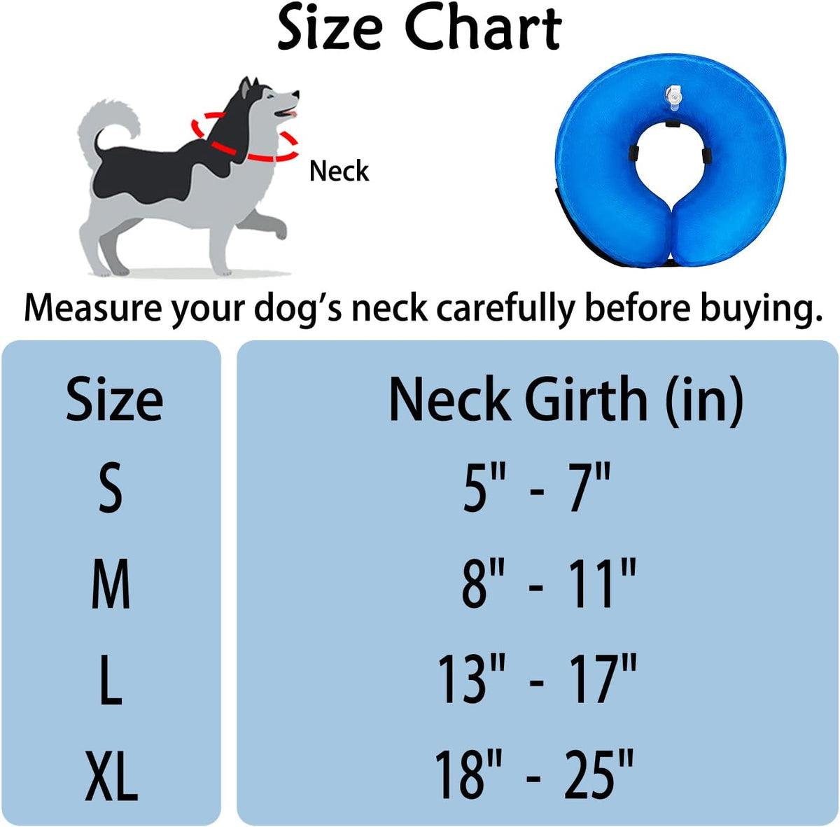 Inflatable Dog Cone Collar, Soft Adjustable Protective E-Collar for Surgery