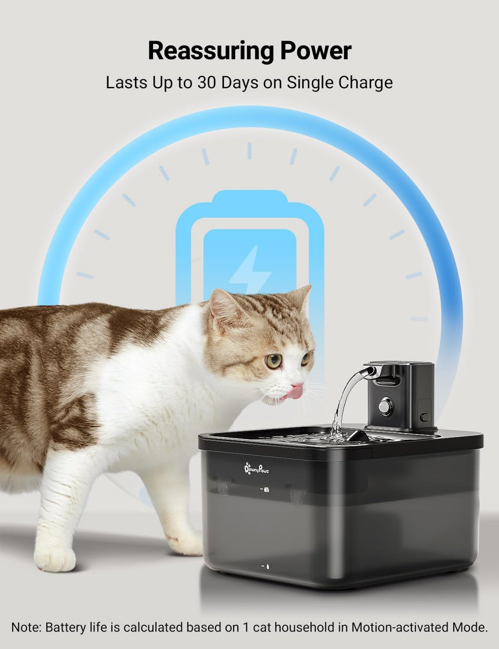 DownyPaws Cat Water Fountain Cordless, Pet Fountain, Black, 6 Filters