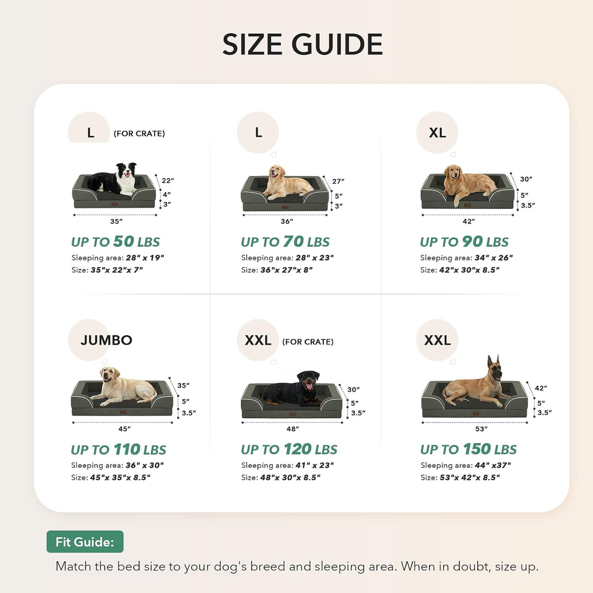 Orthopedic Dog Bed for Extra Large Dogs, 53x42in, Dark Green