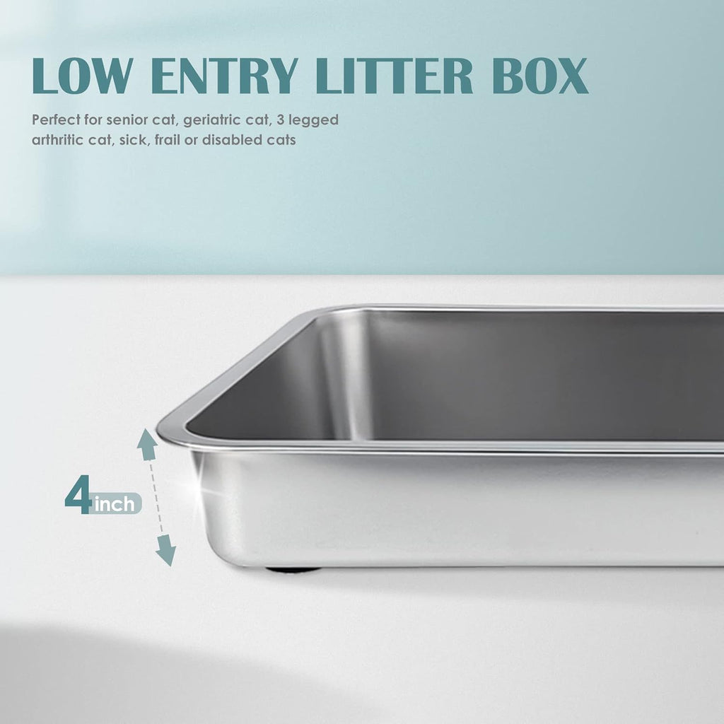 Stainless Steel Cat Litter Box,Large Metal Litter Box,19.5" Lx13.5 Wx4 H