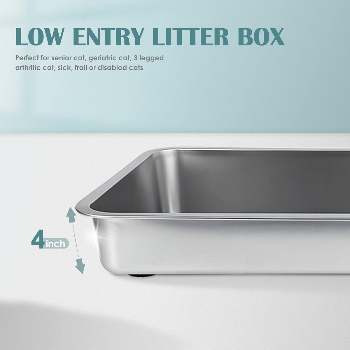Stainless Steel Cat Litter Box,Large Metal Litter Box,19.5" Lx13.5 Wx4 H