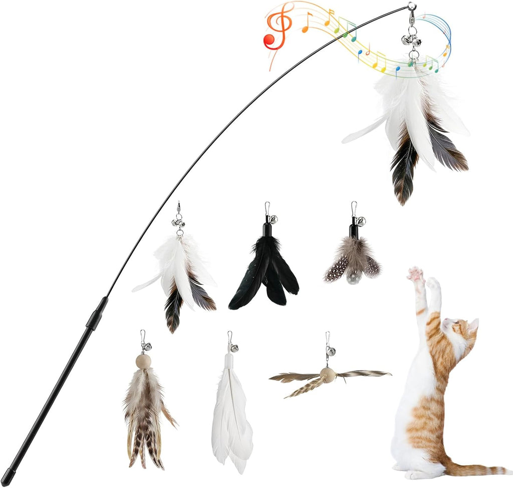 Pawaboo 6Pcs Cat Feather Wand Toy Set for Indoor Cats Self Play & Exercise