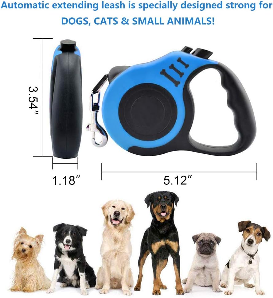 Retractable Dog Leash for Medium - Small Dogs and Cats 16.5FT Tangle Free, Heavy Duty Walking Leashes with Anti Slip Handle, Pause and Lock Strong Nylon Tape, Store Dog Leash Retractable(Blue)