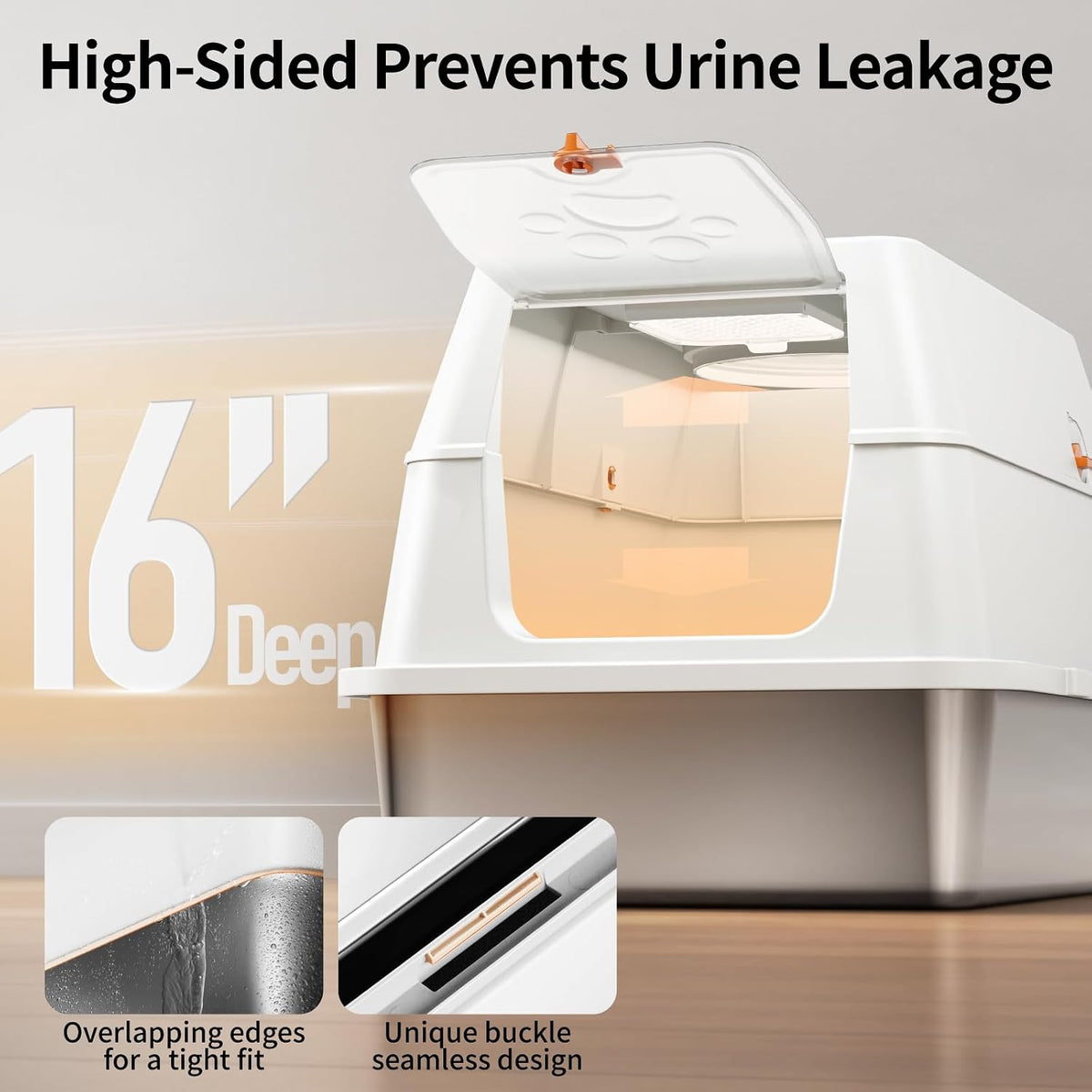 Stainless Steel Cat Litter Box with Lid, Flip-Top XL Large, White