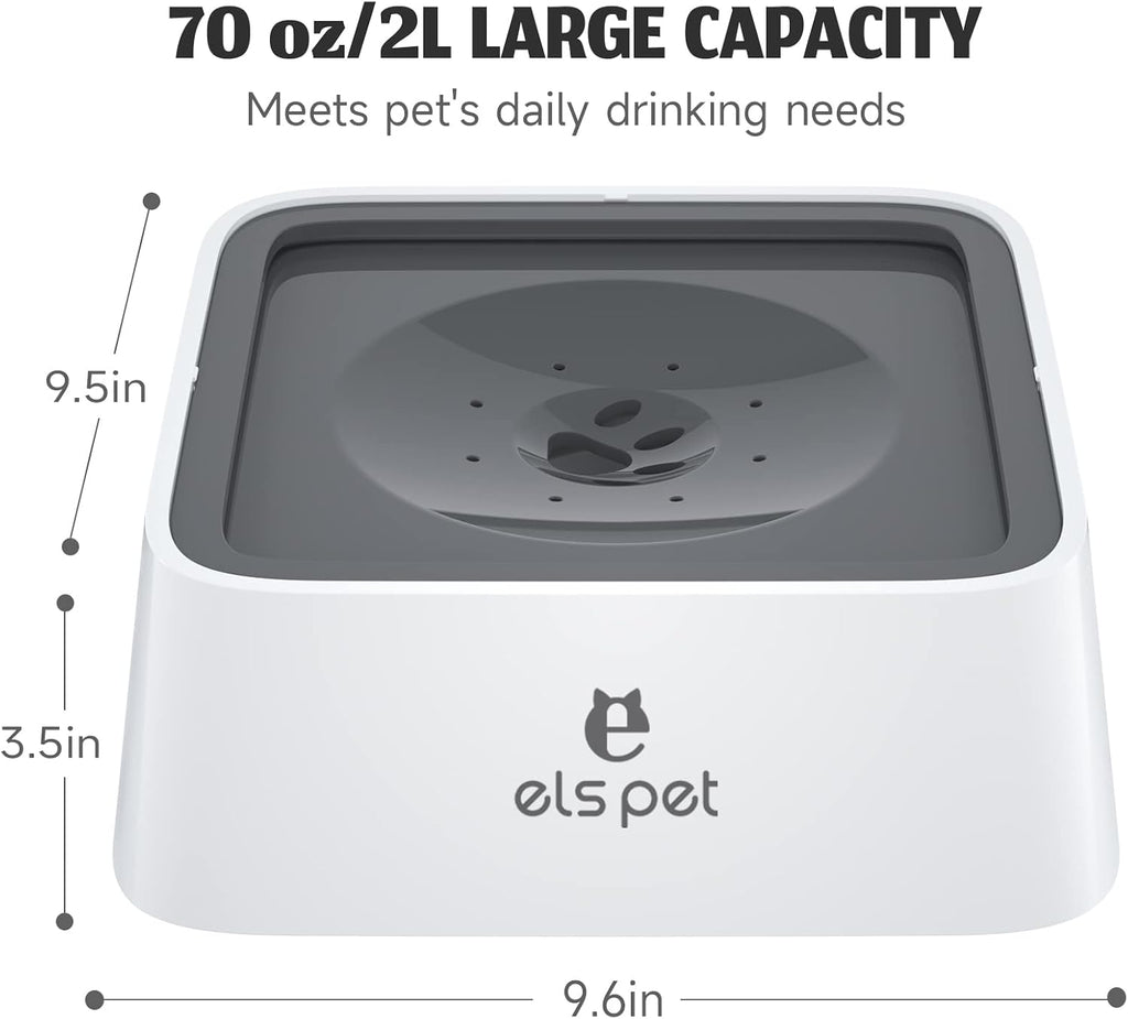 ELS PET Grey 70oz 2L No Spill Dog Cat Bowl Carbon Filter Water Dispenser | 70oz 2l, floating disk slow drink, activated carbon filter, dual spill proof, anti slip, dishwasher safe, medium large dogs 