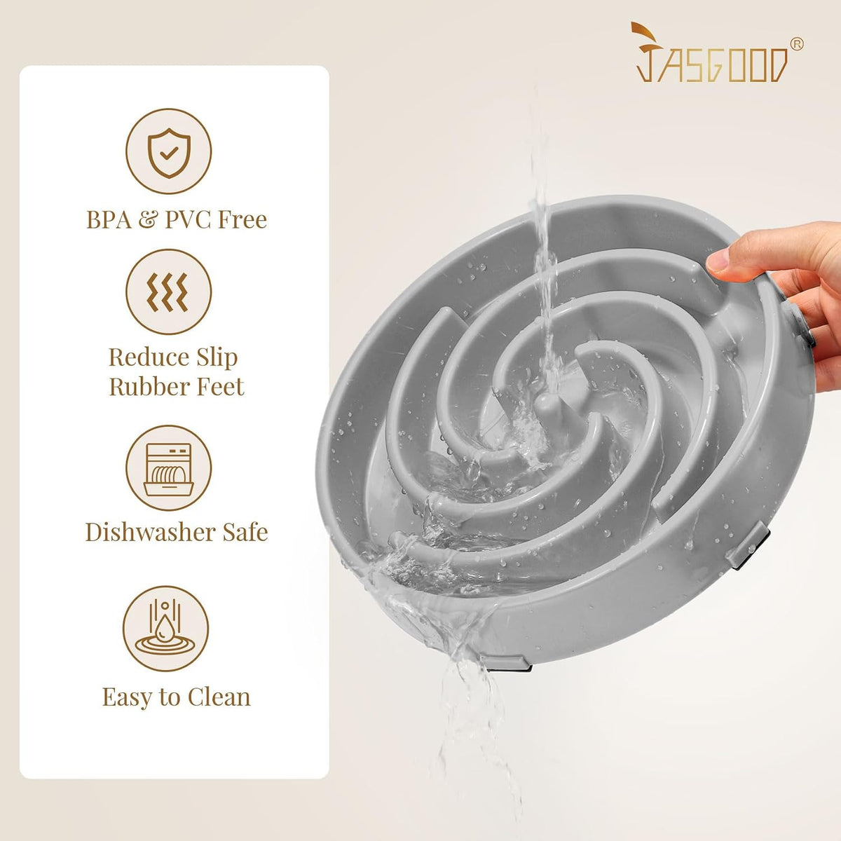 JASGOOD Slow Feeder Dog Bowl - Anti-Gulping, Prevents Bloat & Choking, Healthy Design for Large & Medium Dogs 