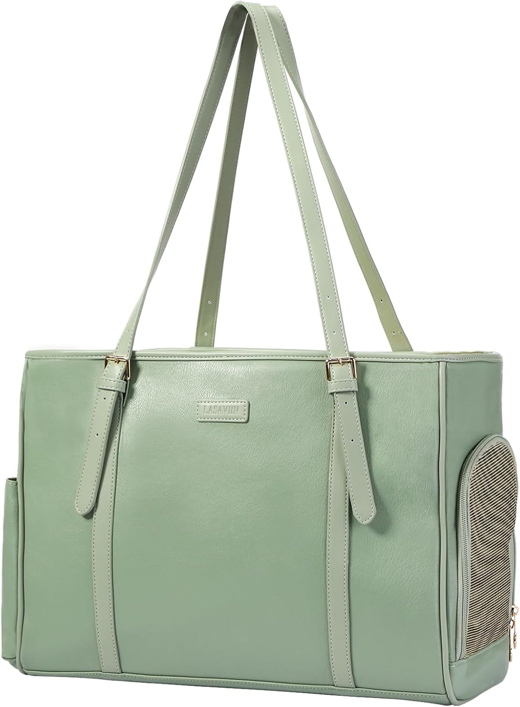 Lasaviin Fashion Dog Purse Pet Carrier Leather Bag for Small Dogs Cats Puppy, Portable Tote Bag Airline Approved Soft-Sided Carriers (Green)