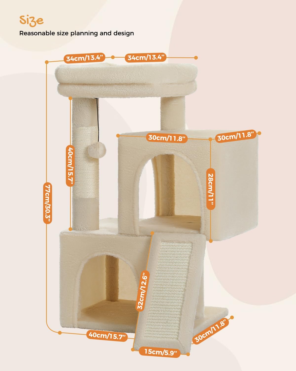 PAWZ Road 30" Cat Tower, Small Cat Tree with 2 Condos for Indoor Cats
