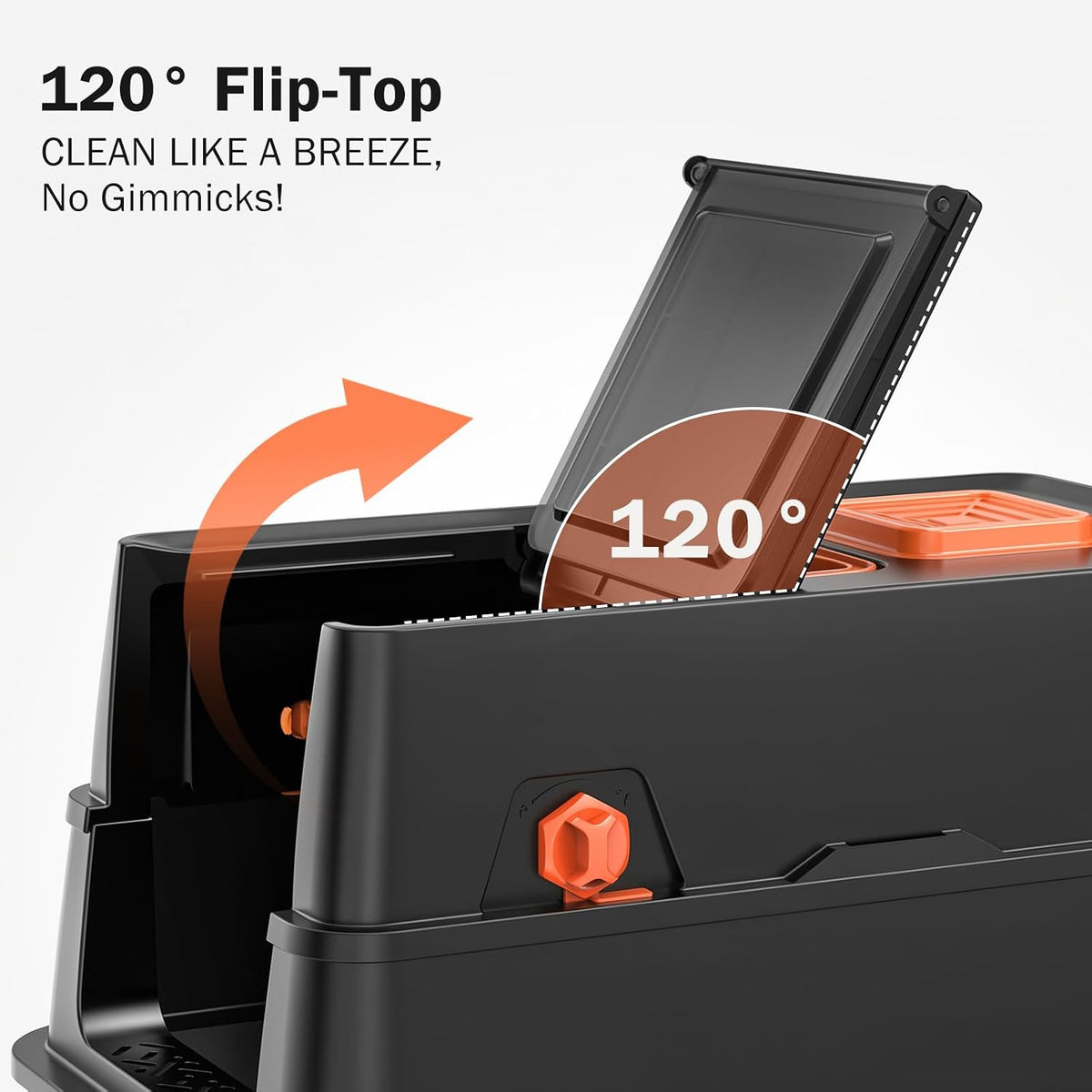 Stainless Steel Litter Box with Lid, Enclosed Metal Cat Litter Box with 120° Flip-Top & Built-in Handle, Easy Clean High-Sided Cat Pan with Cat Scoop Holder for Odor Control,Leak-Proof,Black