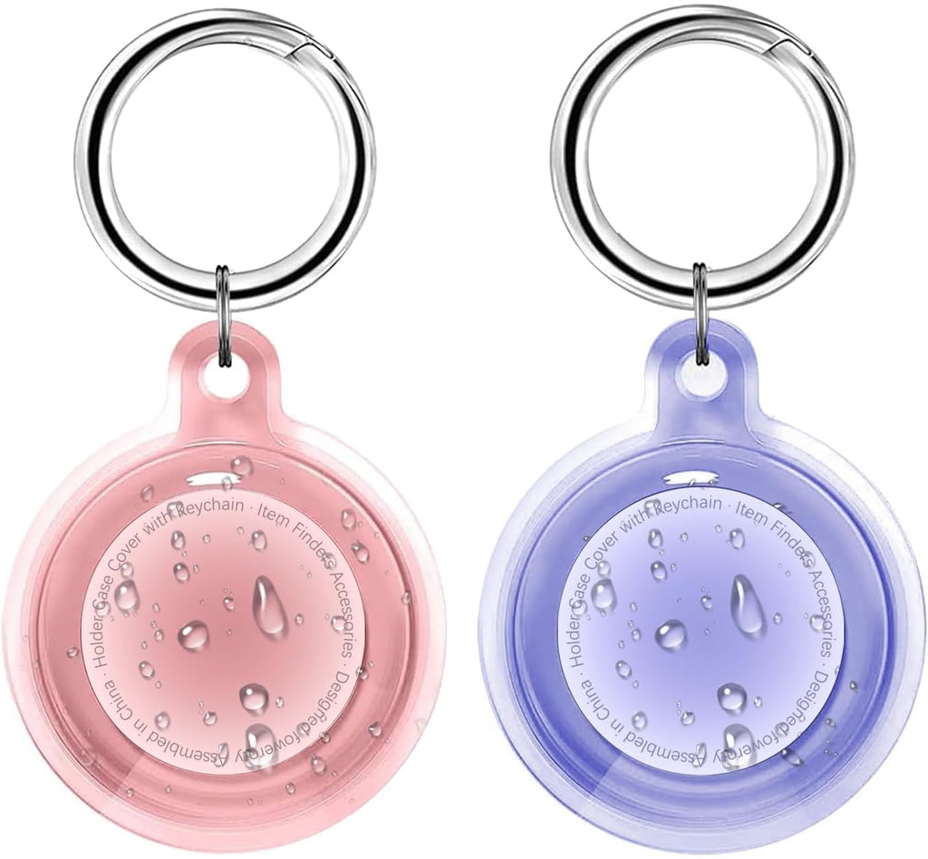 [2 Pack] IPX8 Waterproof Case for AirTag 2nd Gen (2026) & 1st Gen, Full Body Holder Keychain, Anti-Scratch Cover for Apple for Air Tags, Luggage, Pet Collar, Car Keys, Kids（Pink/Purple）