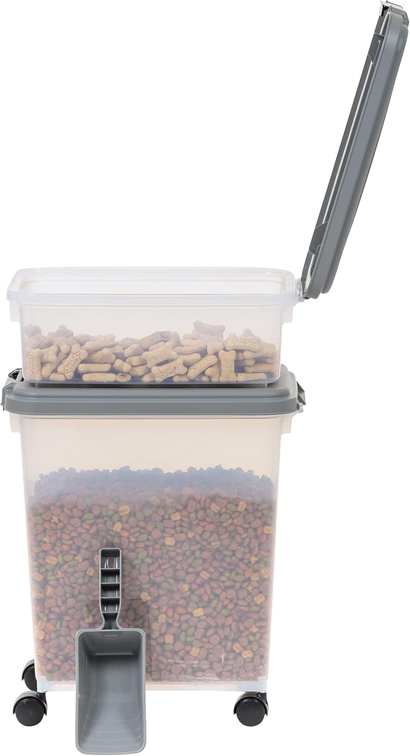 Amazon Basics 3-Piece Airtight Pet Food Storage Container Combo with Scoop, BPA Free, Removable Wheels, 33 QT + 12 QT 