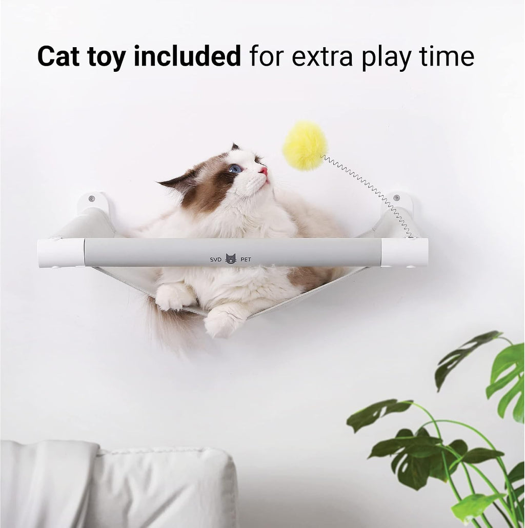SVD.PET Cat Hammock Wall Mounted with Toy, Soft Padded & Comfortable Cover, Modern Design Premium Cat Furniture Shelf, Supports up to 40 lbs (Comfy Plus, White)