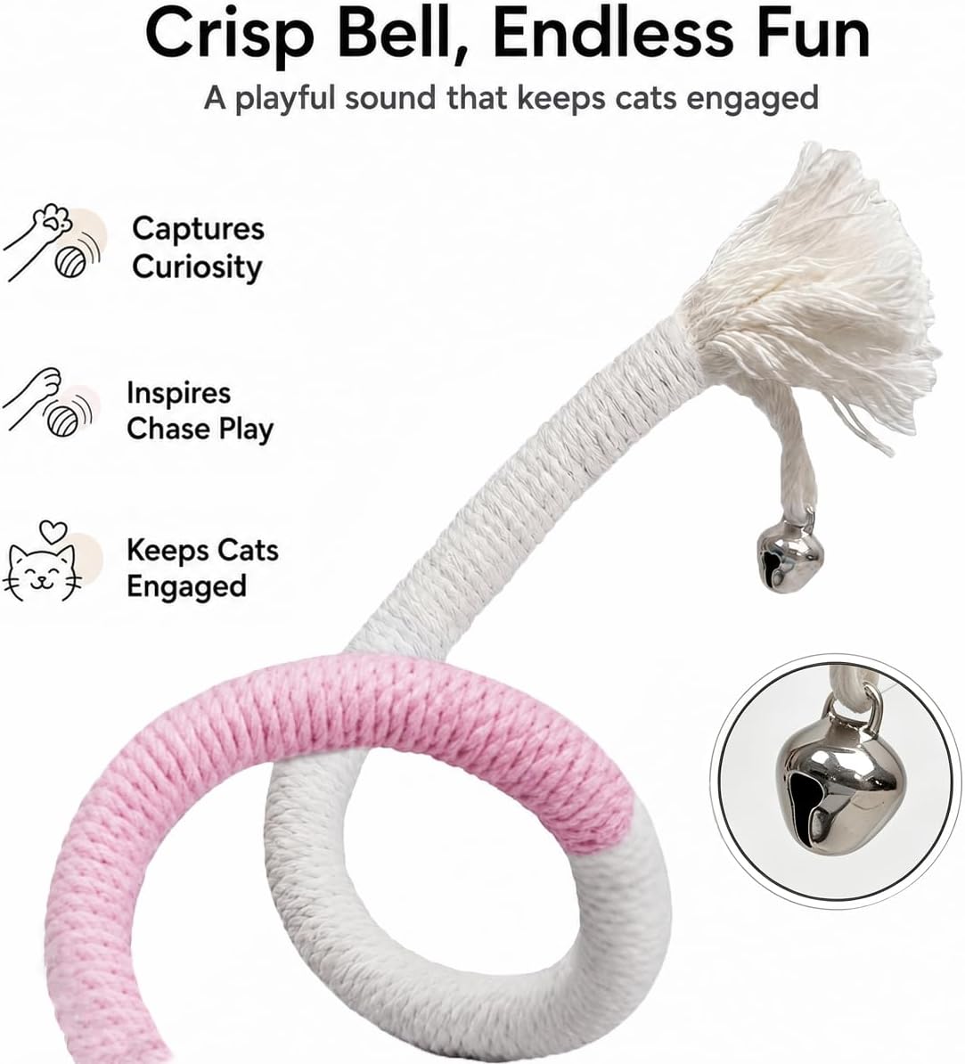 4-Pack Cat Toys for Indoor Cats, Woven Cotton Rope Toys with Bells | Colorful Cotton Rope Cat Chew Toys for Indoor Cats & Kittens, Ideal for Teething, Chewing, Interactive Play & Boredom Relief
