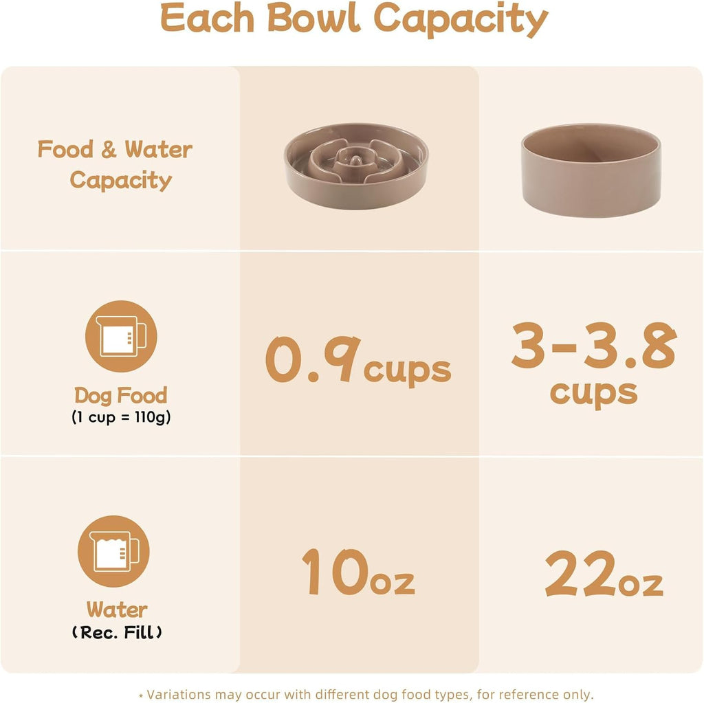 Havniva Elevated Slow Feeder Dog Bowls, 6.1 in Ceramic Slow Feeder Bowl Set
