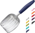 WePet Cat Litter Scoop, Aluminum Alloy Sifter, Kitty Metal Scooper, Deep Shovel with Diagonal Sifting Hole, Long Handle, Kitten Poop Lifter for Litter Box, Medium Size, Blue Handle