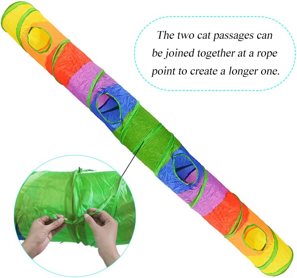 Andiker Cat Tunnel for Indoor Cats, 45" Long Rainbow Collapsible Kitten Tube with a Fun Ball and 2 Holes Cat Play Tunnel, Rabbit Tunnel for Kittens Exercising Hiding Training and Running(Colorful)