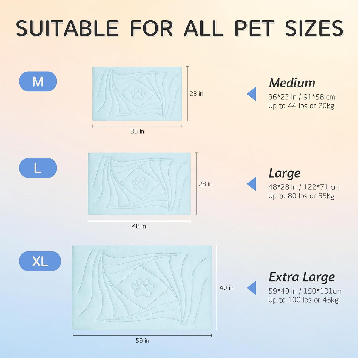 Dog Cooling Mat, Reversible Cool&Warm Washable Pad, 36"x23", Blue