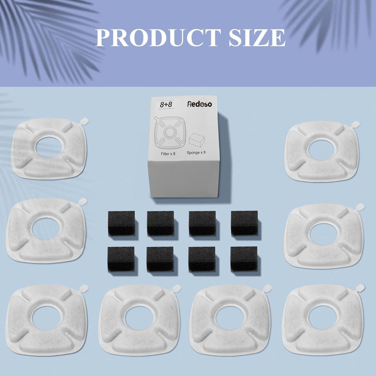 （16 Pieces） 8 Pack Replacement Filters & 8 Pack Replacement Pre-Filter Sponges for Veken 95oz/2.8L Bellflower Pet Fountain Cat Water Fountain Dog Water Dispenser