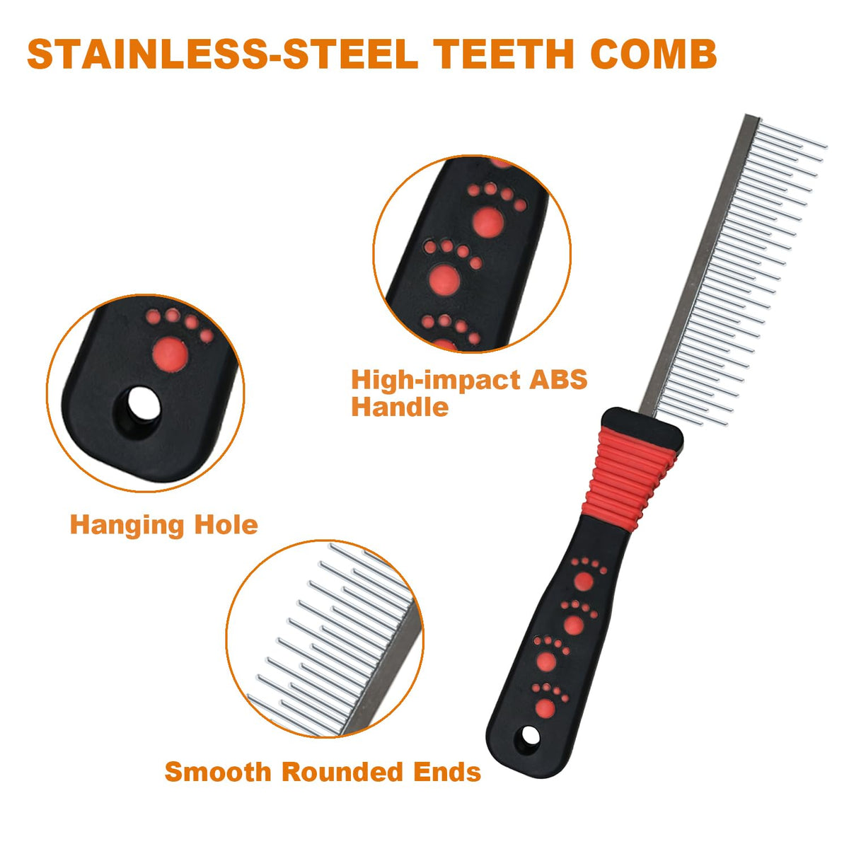 6 Pack Stainless Steel Flea Combs, Pet Grooming Set for Dogs & Cats