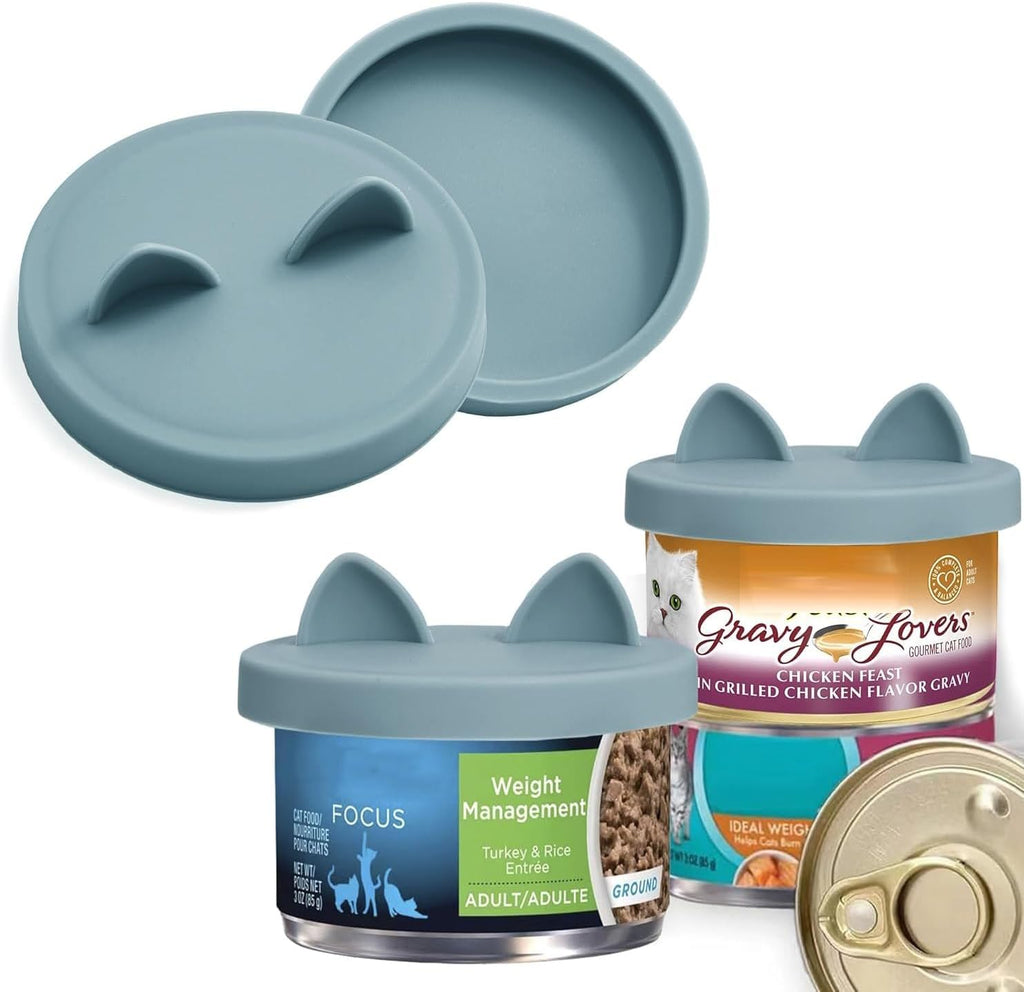 OHMO Cat Food Can Lids for 3oz Small Pet Cans, 2pcs, Light Blue | BPA-Free Silicone Can Cover, 2.5oz, Flexible&Durable, Reusable, Secure Seal, Easy to Clean, Keep Opened Meals Fresh