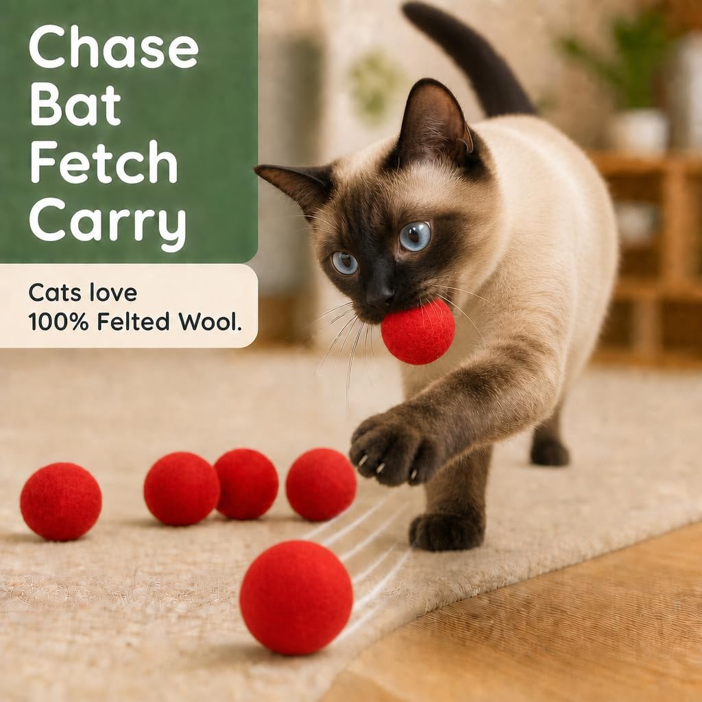 Wool Cat Toys, Felt Toy Balls, Red, 6PCS