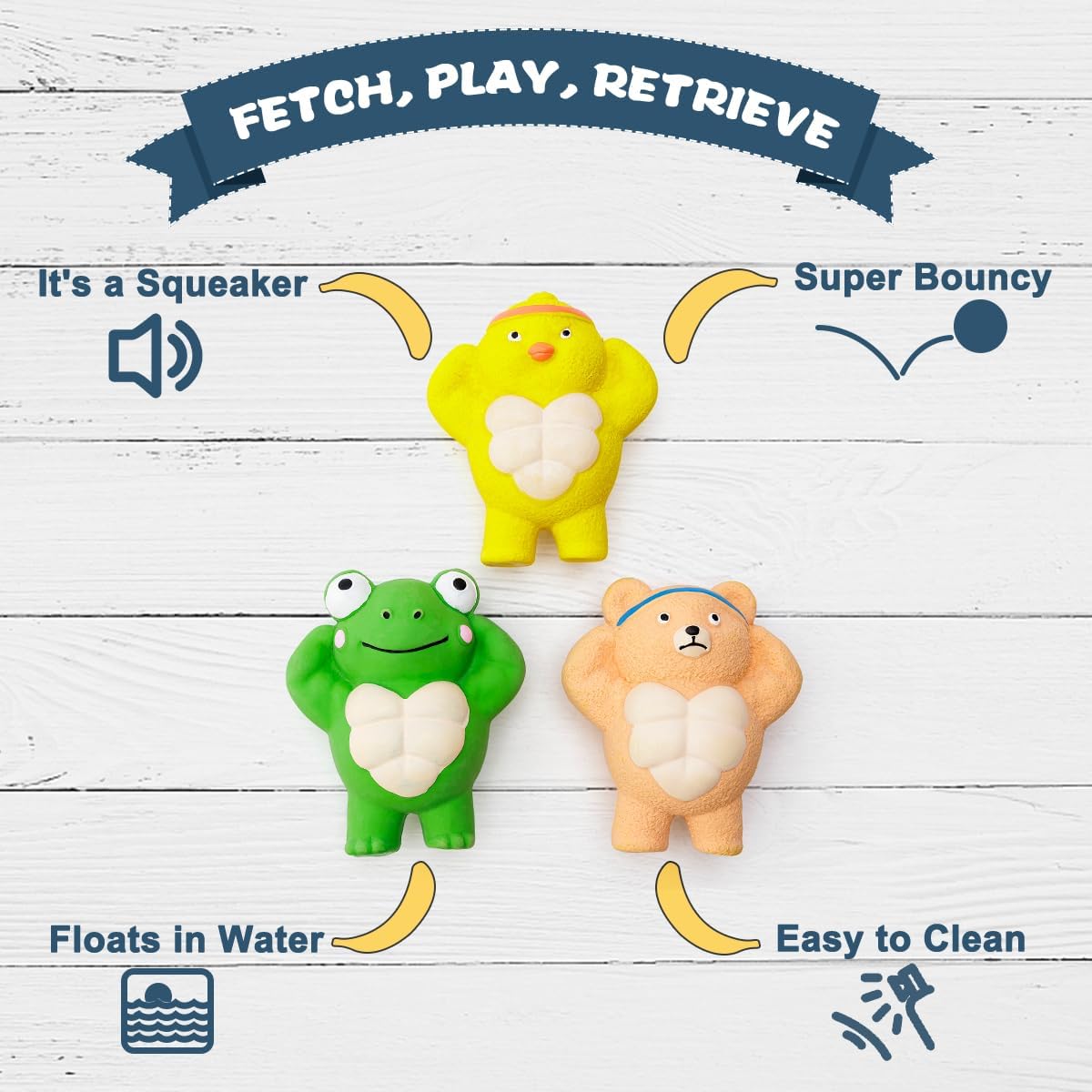 3 Pack Squeaky Dog Toys for Medium Dogs, Soft Latex Chicken Squeaky Dog Ball, Cute Funny Squeak Different Animals Frog Bear Chicken Pet Toys