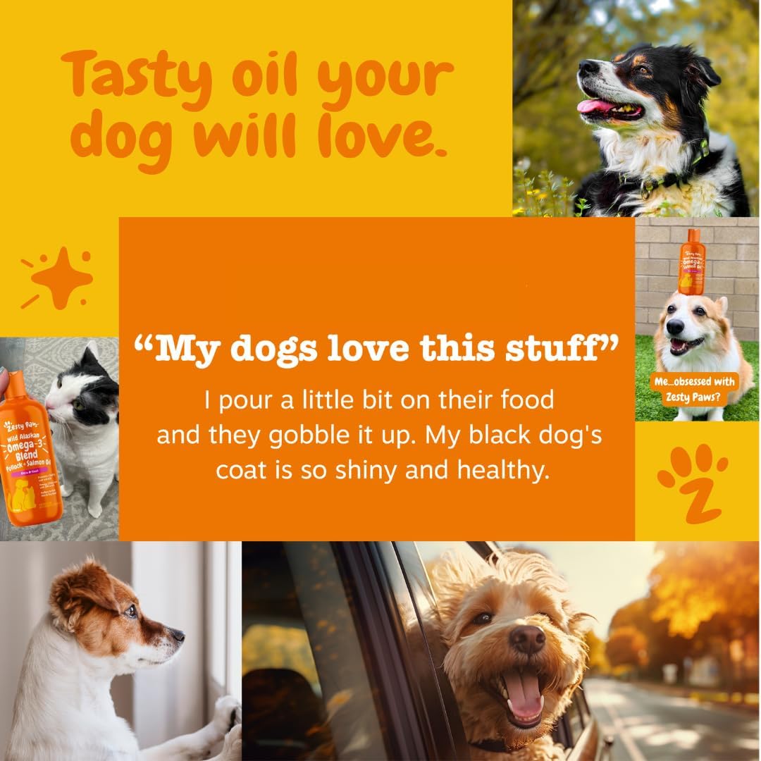 Zesty Paws Salmon Oil for Dogs & Cats - Omega 3 for Dogs & Cats, 32 oz