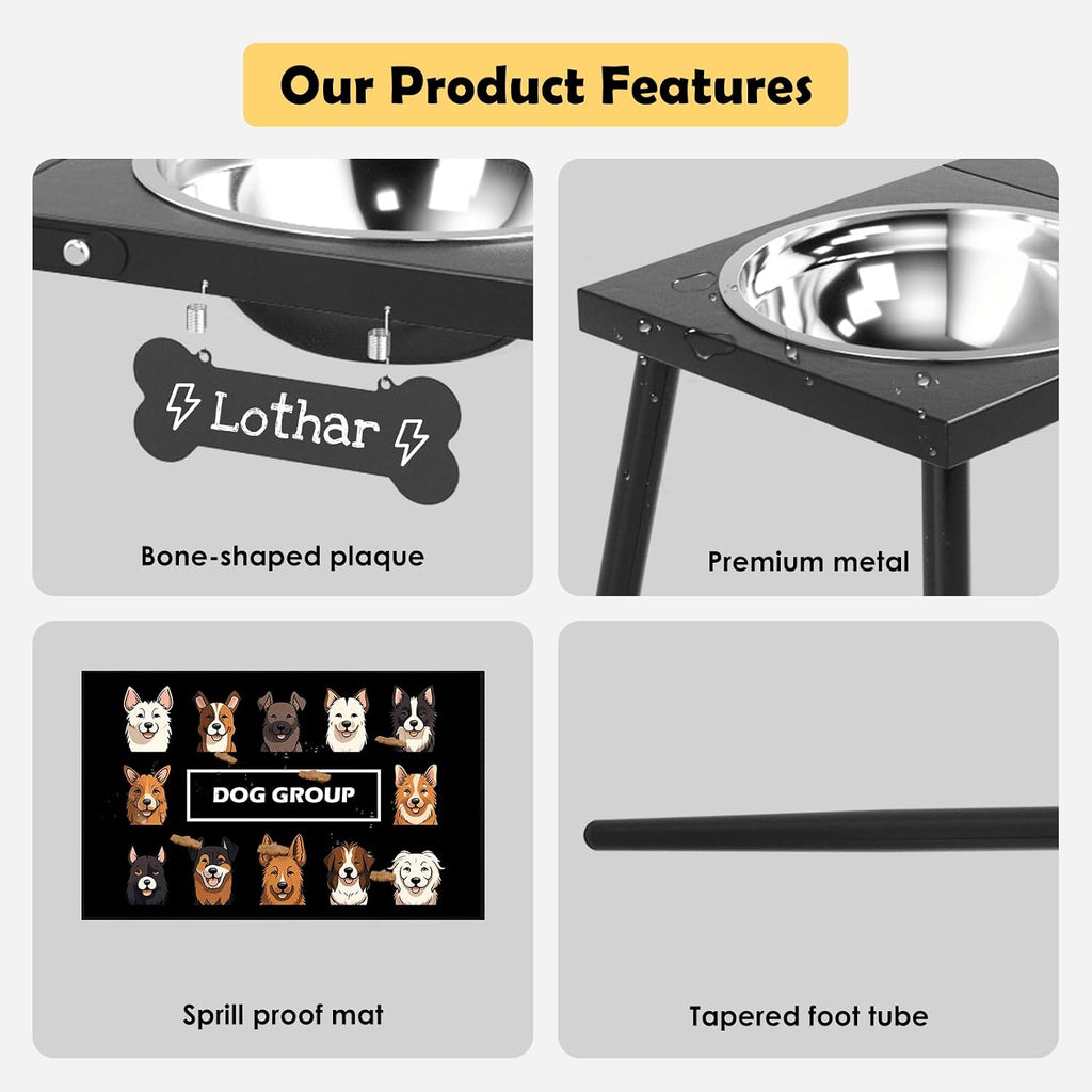 Metal Raised Dog Bowl Stand for Extra Large & Large, Dogs Food & Water Bowls 15" Tall,with Sprill Proof Mat, Raised Stand (70OZ-Stainless Steel Dog Bowls, Mat-20x31)