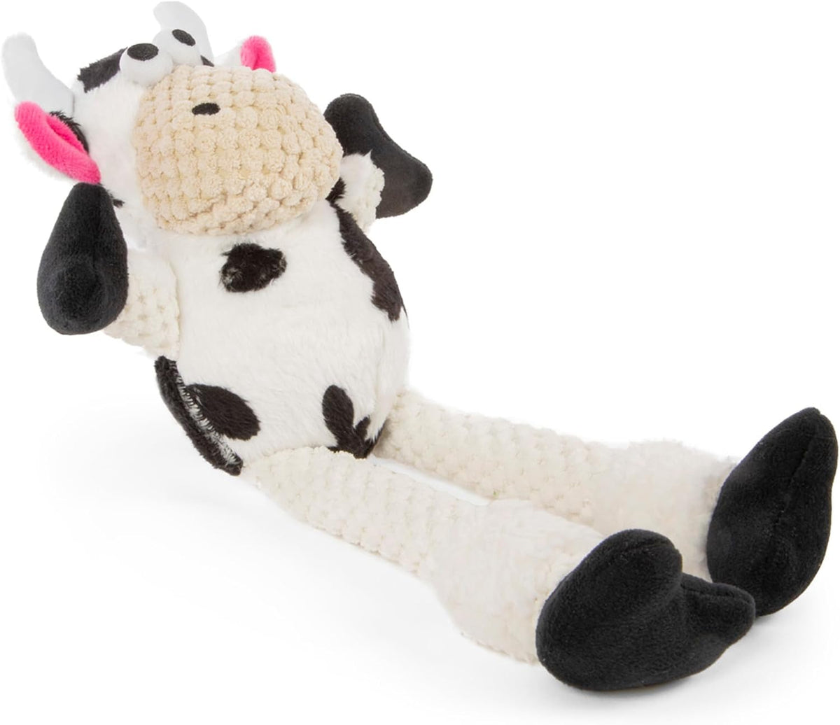 goDog Checkers Skinny Cow Squeaky Plush Dog Toy, Chew Guard Technology - White, Small