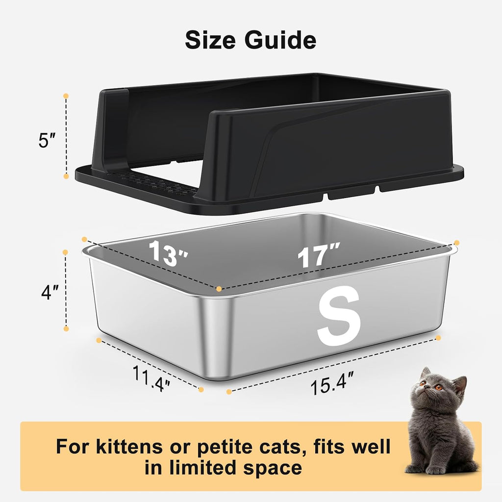 FURTIME Stainless Steel Cat Litter Box, Small Cats Metal Litter Box