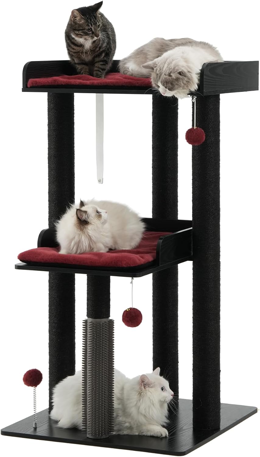 FourFurPets 43.7" Modern Cat Tree, Cat Tower for Large Cats, Wood Cat Tree