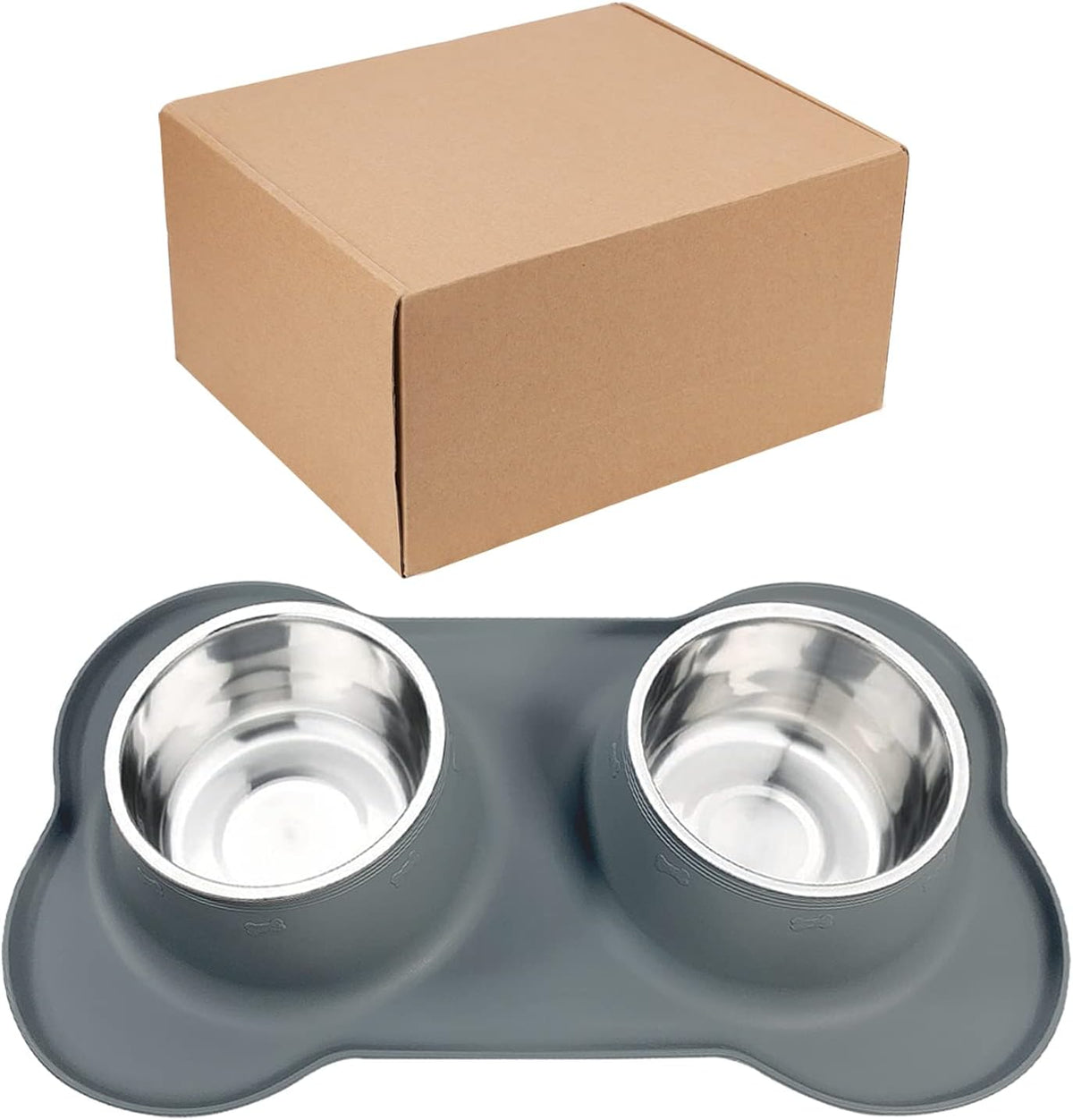 AsFrost Dog Food Bowls Stainless Steel Dog Food & Water Bowl Set with No Spill No Slip Silicone Mat, Dog Dishes for Small Medium Size Dogs Pet Cat Puppy Food Feeding Bowls, Grey, 24oz, 3 Cup 