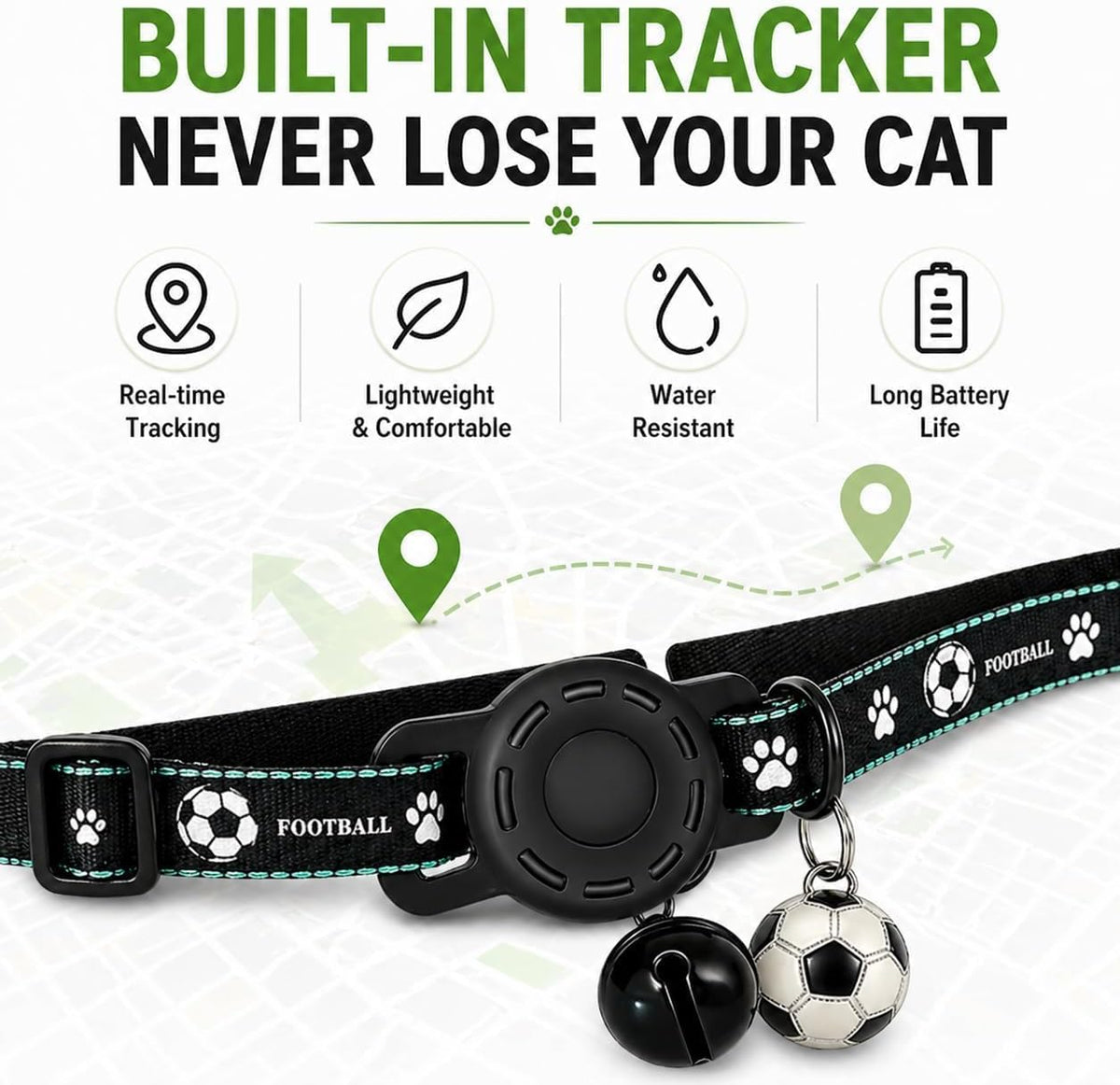 Pet Tracker,GPS Collar for Cats (Android Only) Smart tag,Waterproof Compatible with Google Find My,No Monthly Fee,Advanced Tracking Solution Smart Collar for Pet Safety Ideal Small Large Cats