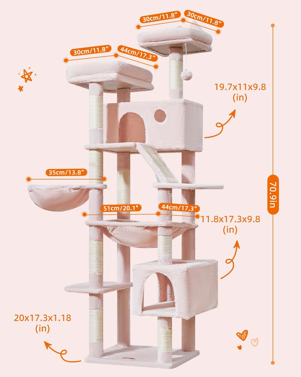 Taoqimiao Cat Tree, 71 in Extra Large Cat Tower for Inddor Cats, MS026LP