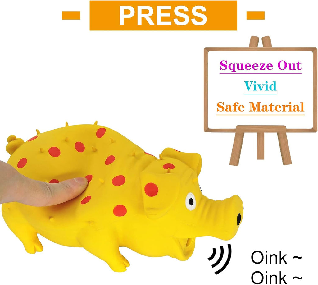 Andiker Dog Squeaky Toy, Dots Latex Dogs Chew Toys with a Oinks Sound Squeaker Grunting Pig Dog Toy Durable Self Play 8" Dogs Squeeze Toy for Dental Biting Chasing to Kill Boring Time (Yellow)