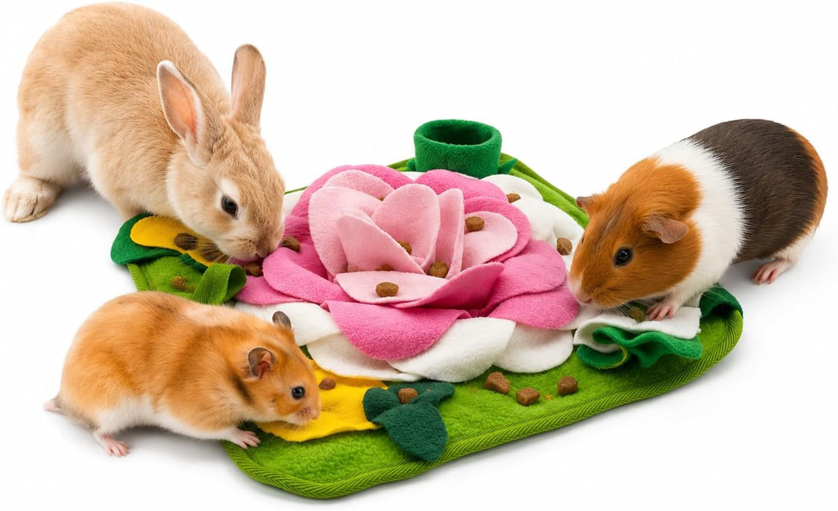 Rabbit Foraging Mat, Snuffle Mat for Small Animals Bunny Puzzle Toys Pets Interactive Feeding Mat for Hedgehog Chinchilla Puppies (Pink)