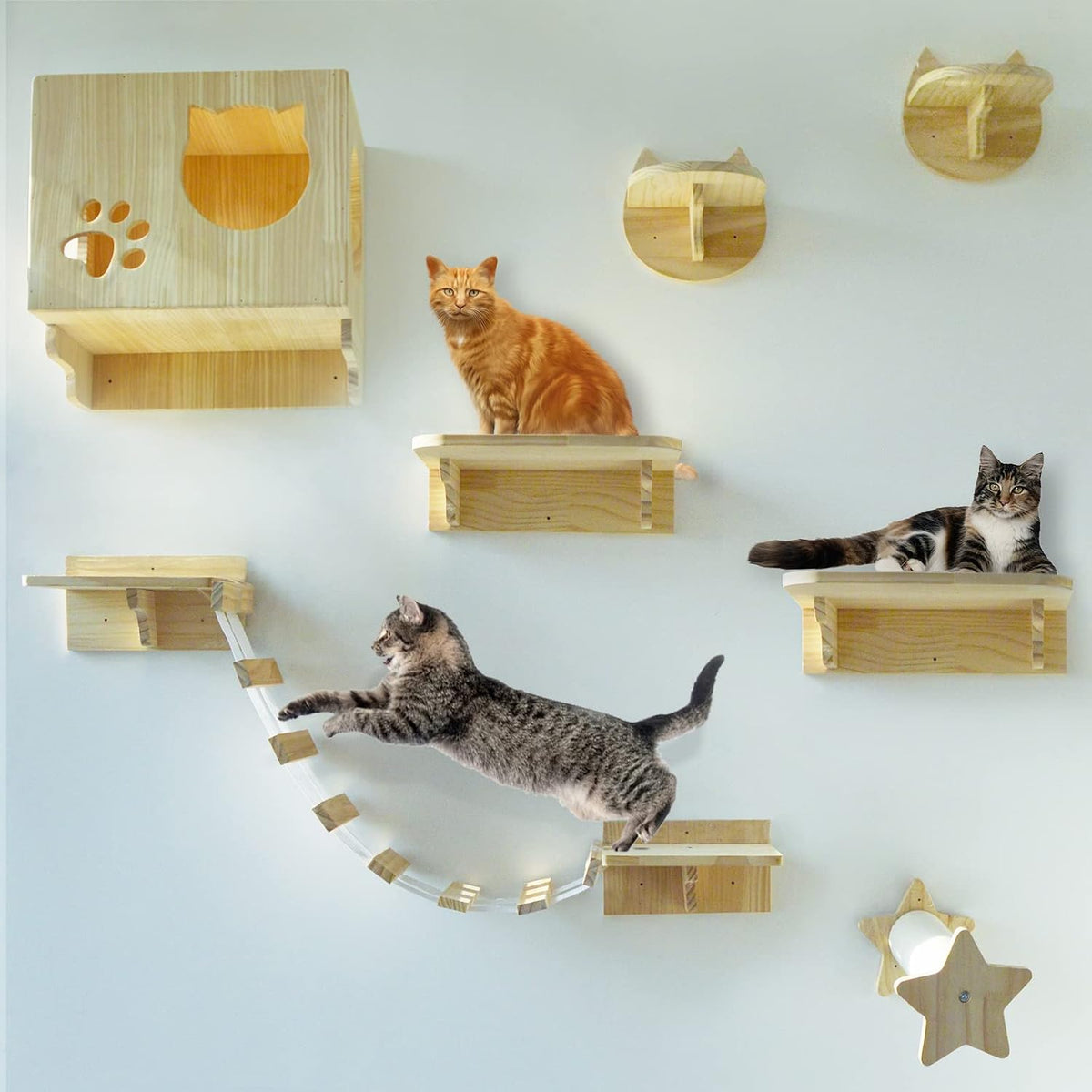 La La Pet Modern Cat Shelves & Perches - Wall Mounted Cat Climbing Tree with 9 Steps & Ladder, Activity Center & Lounger